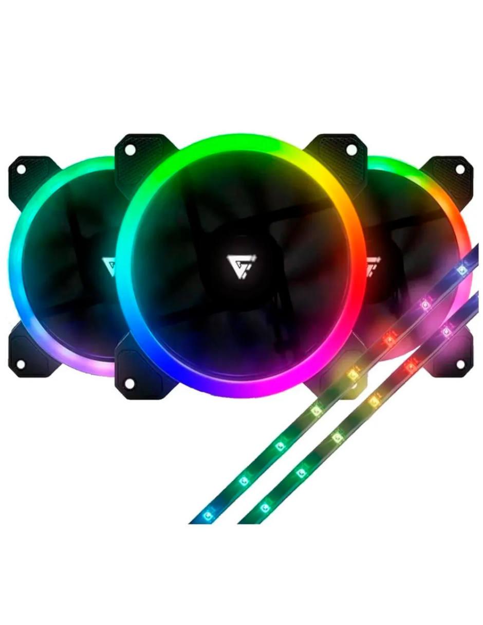 Set 3 Ventiladores 120mm con Control RGB 2 Tiras LED 30 cm FKG400 2