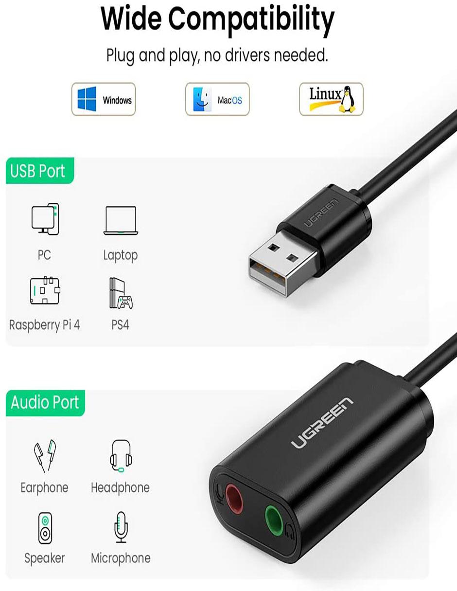 Cable USB A a Auxiliar 3.5 mm de 10 cm 2