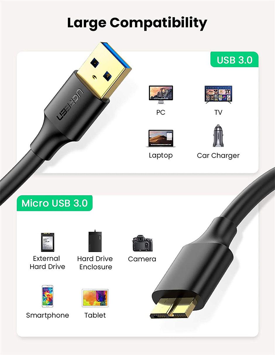 Cable USB a Micro USB Reforzado Disco Duro HDD SSD 50 cm 2