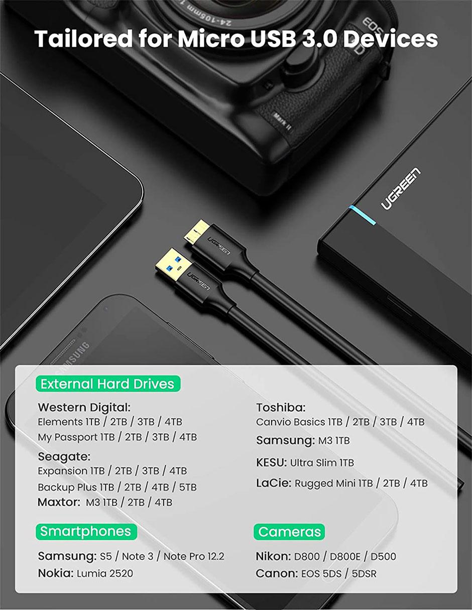 Cable USB a Micro USB Reforzado Disco Duro HDD SSD 50 cm 4