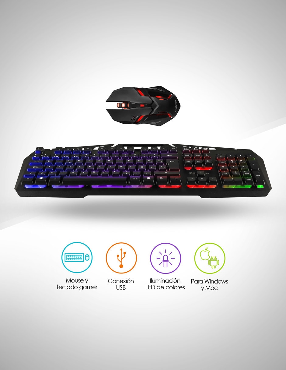 Set Mouse y Teclado Gamer Alámbrico USB con Luz RGB Windows y Mac Redlemon 2