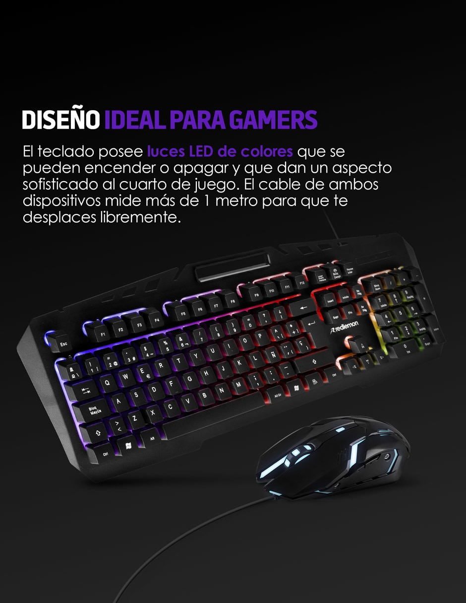 Set Mouse y Teclado Gamer Alámbrico USB con Luz RGB Windows y Mac Redlemon 4