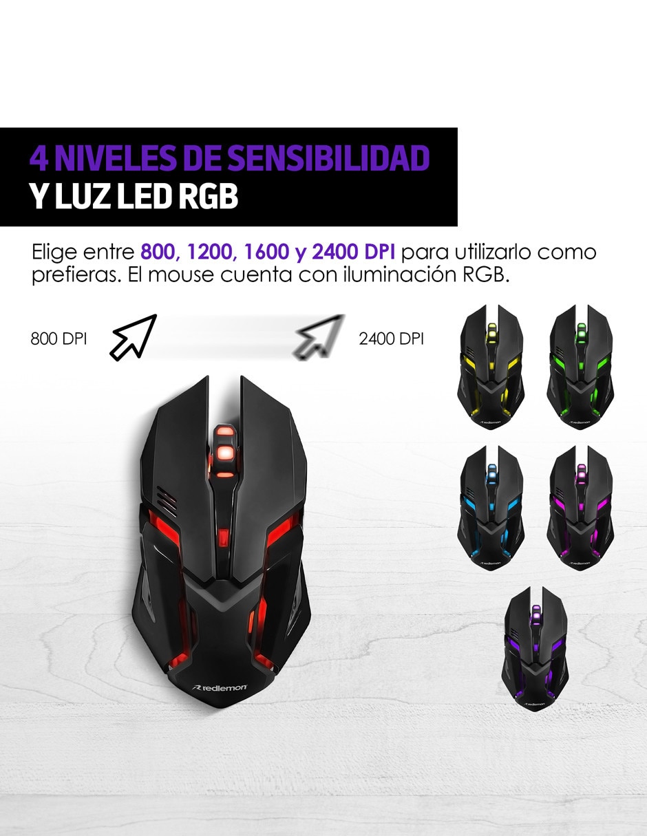 Set Mouse y Teclado Gamer Alámbrico USB con Luz RGB Windows y Mac Redlemon 6