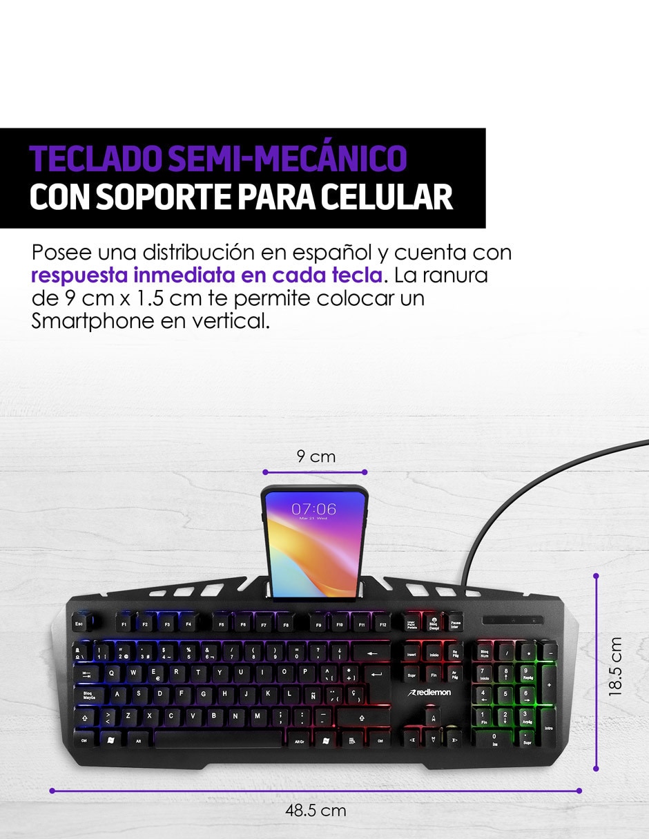 Kit De Teclado Y Mouse Gamer Redlemon 80910 Alámbrico Usb Con Luz Led Color  Negro
