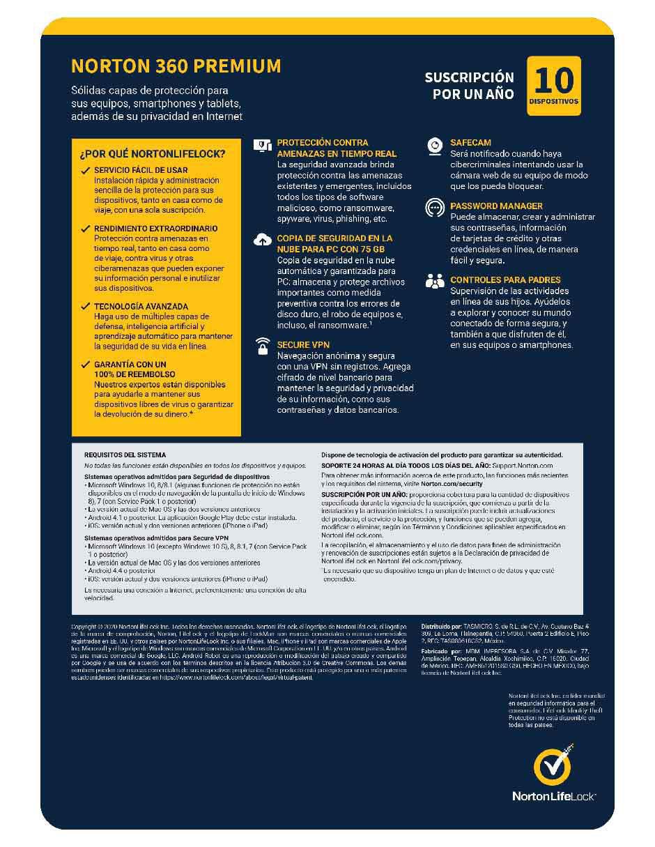 Norton 360 Premium Antivirus para 10 usuarios 2