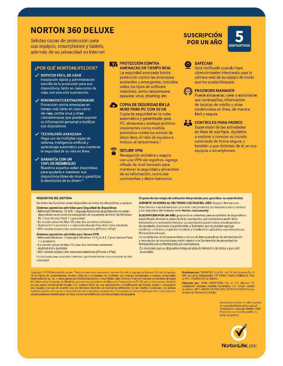 Norton 360 Deluxe Antivirus para 5 usuarios 2