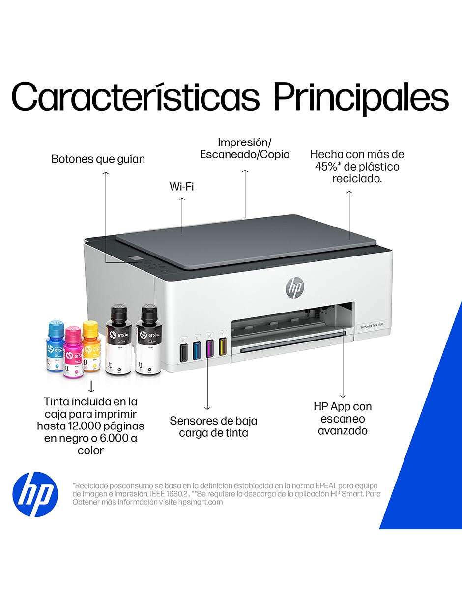 Multifuncional Smart Tank 580 de tinta continua inalámbrica a color 12