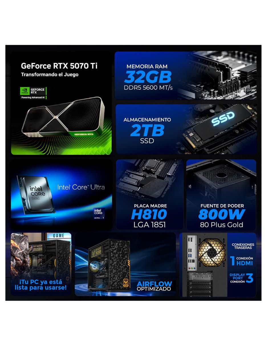 Computadora gamer Xtreme Top Intel Core Ultra 7 265KF NVIDIA GeForce RTX 5070 Ti 32 GB RAM 1 TB SSD 13