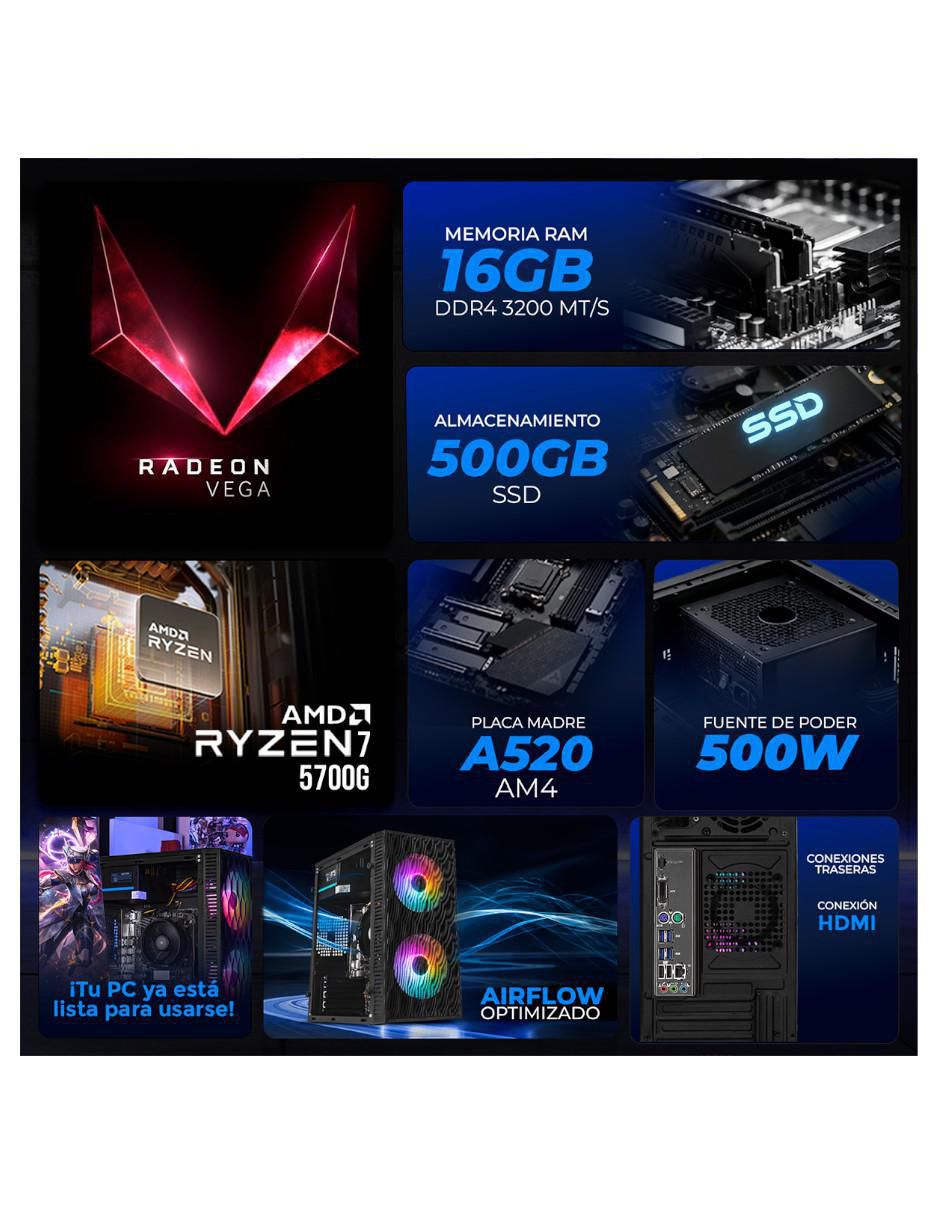Computadora gamer XTPCR716GBRENOIRBV1 AMD Ryzen 7 AMD Radeon Graphics 16 GB RAM 500 GB SSD 5