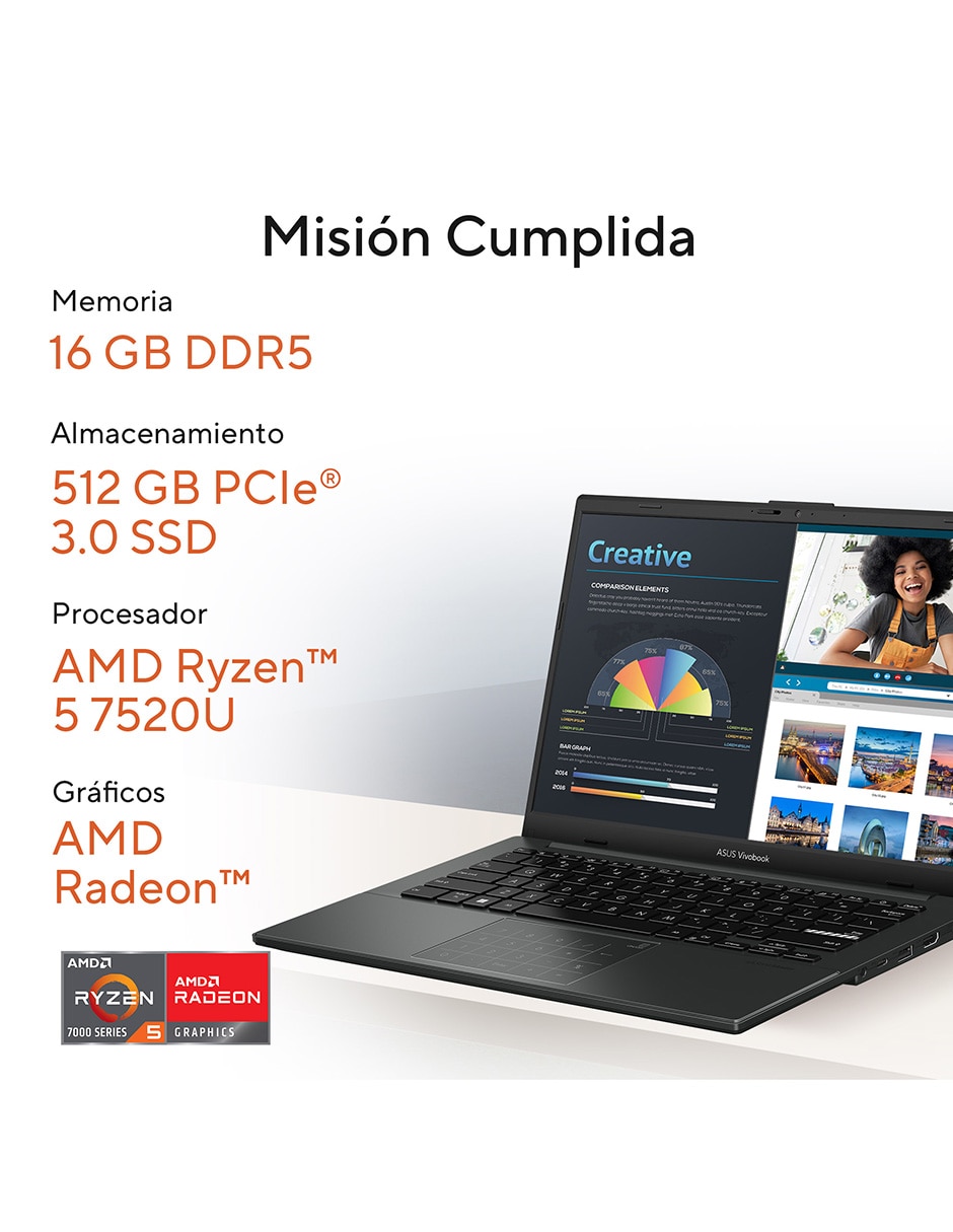 Laptop Vivobook Go 14 14 pulgadas Full HD AMD Ryzen 5 AMD Radeon 16 GB RAM 512 GB SSD 3