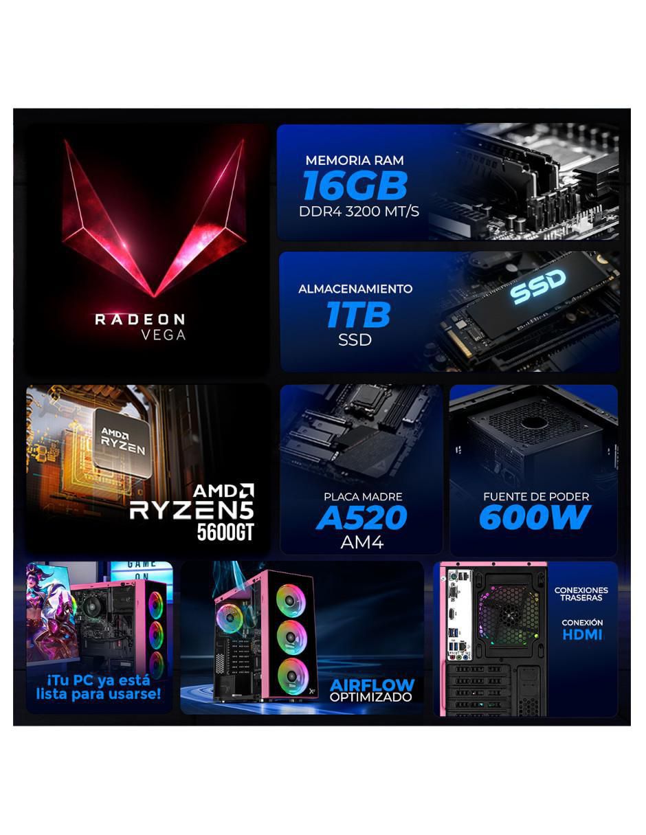 Computadora gamer XTPCR516GBVEGA7P
AMD Ryzen 5 AMD Radeon 7 16 GB Ram 1TB SSD 5