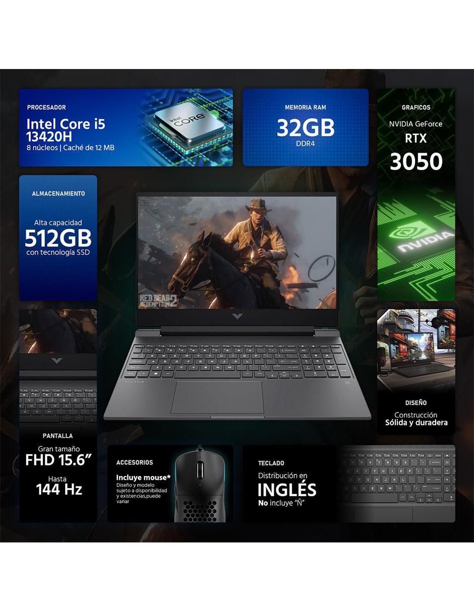 Laptop gamer Victus 15.6 pulgadas full hd intel core i5 nvidia geforce rtx 3050 32 gb ram 512 gb ssd 2