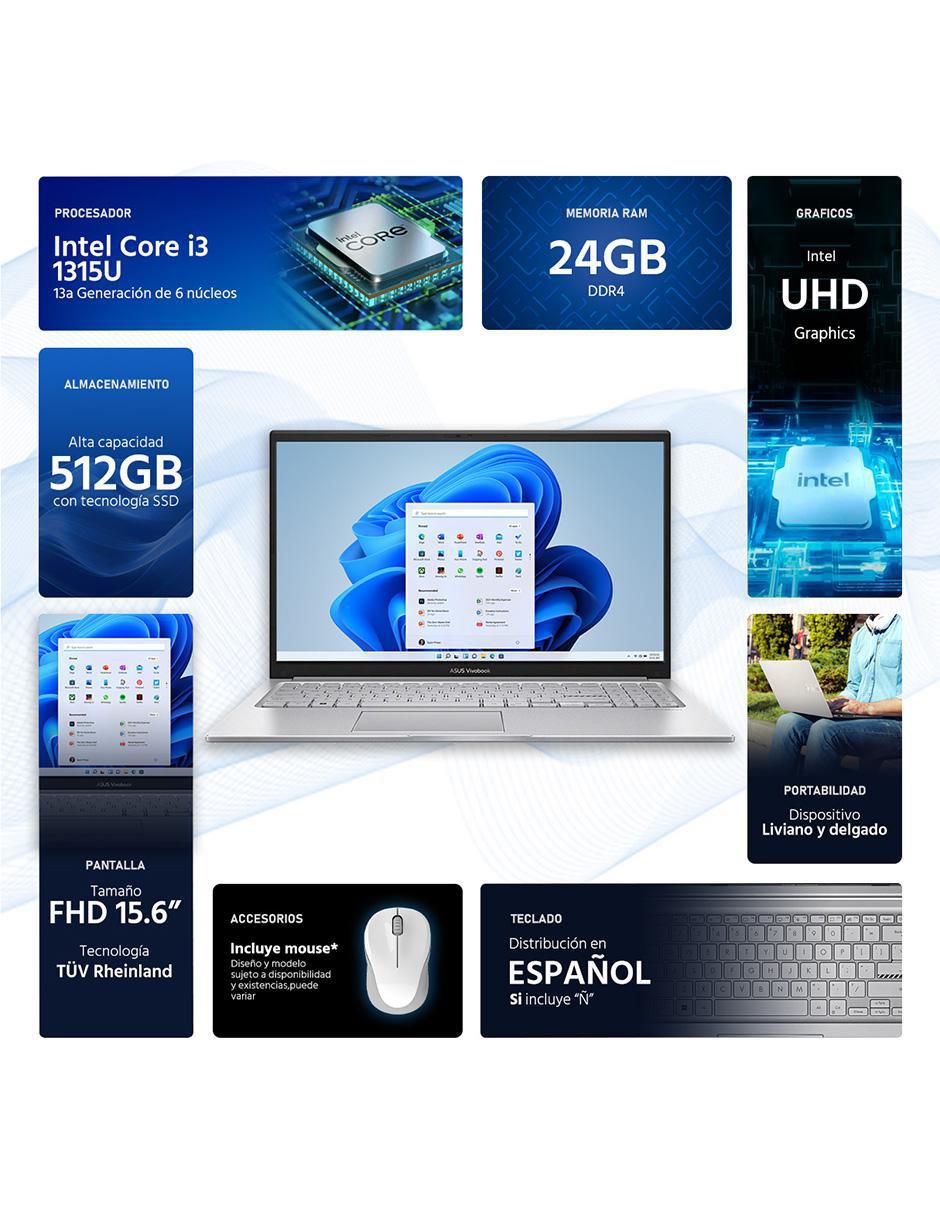 Laptop Vivobook 15 15.6 pulgadas Full HD Intel core I3 integradas 24 GB RAM 512 GB SSD 9