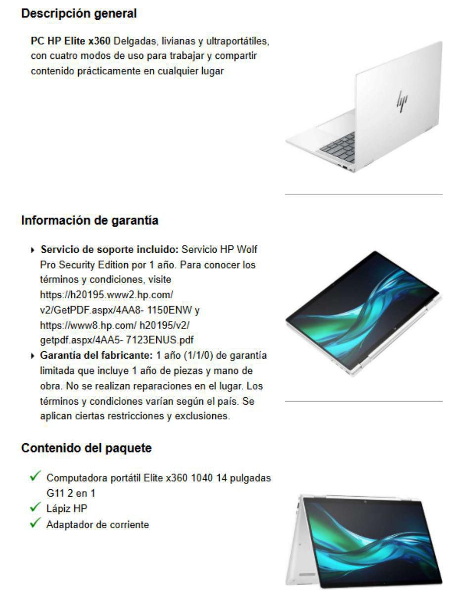 Laptop Elite X360 1040 G11 14 pulgadas WUXGA Intel Core Ultra 7 Intel ARC 16 GB RAM 512 GB SSD 10
