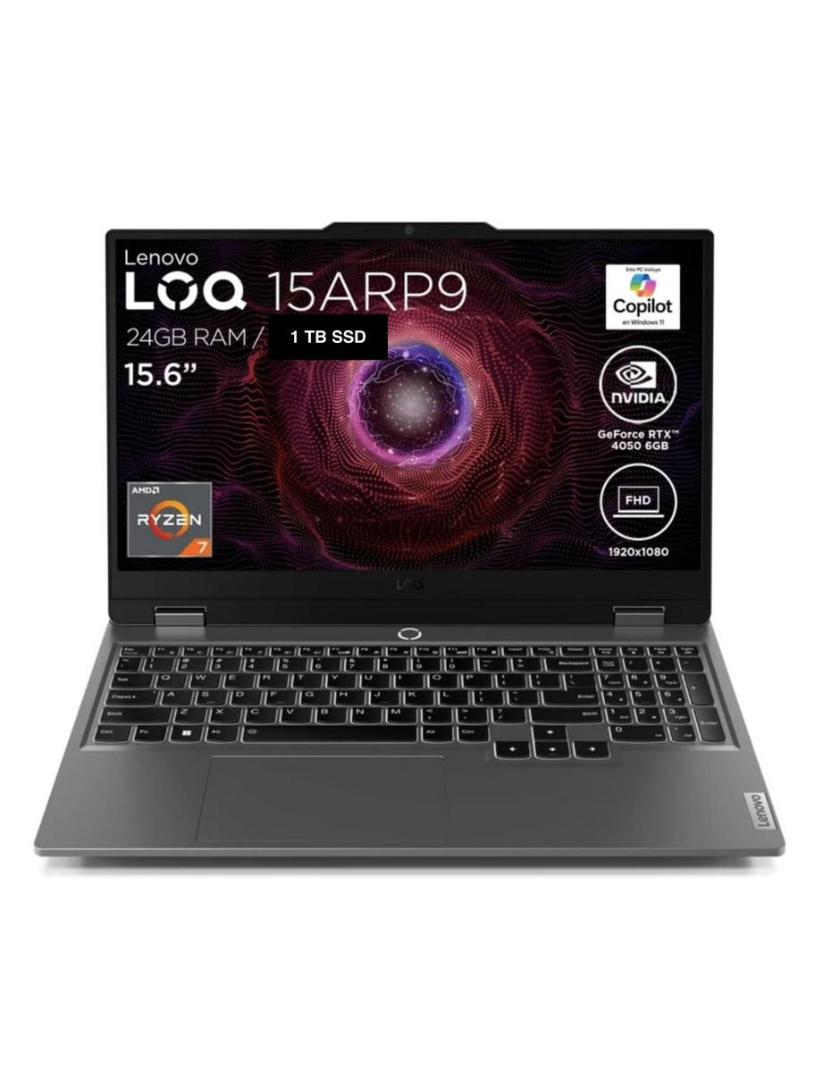 Laptop gamer LOQ 15ARP9 15.6 pulgadas Full HD AMD Ryzen 7 NVIDIA GeForce RTX 4050 24 GB RAM 1 TB SSD