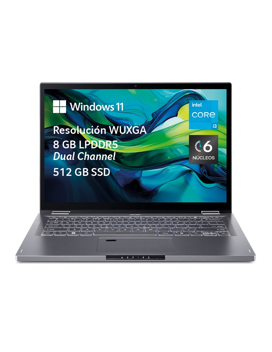 Laptop 2 en 1 Aspire Spin 14 pulgadas WUXGA Intel Core i3 8 GB RAM 512 GB SSD 1