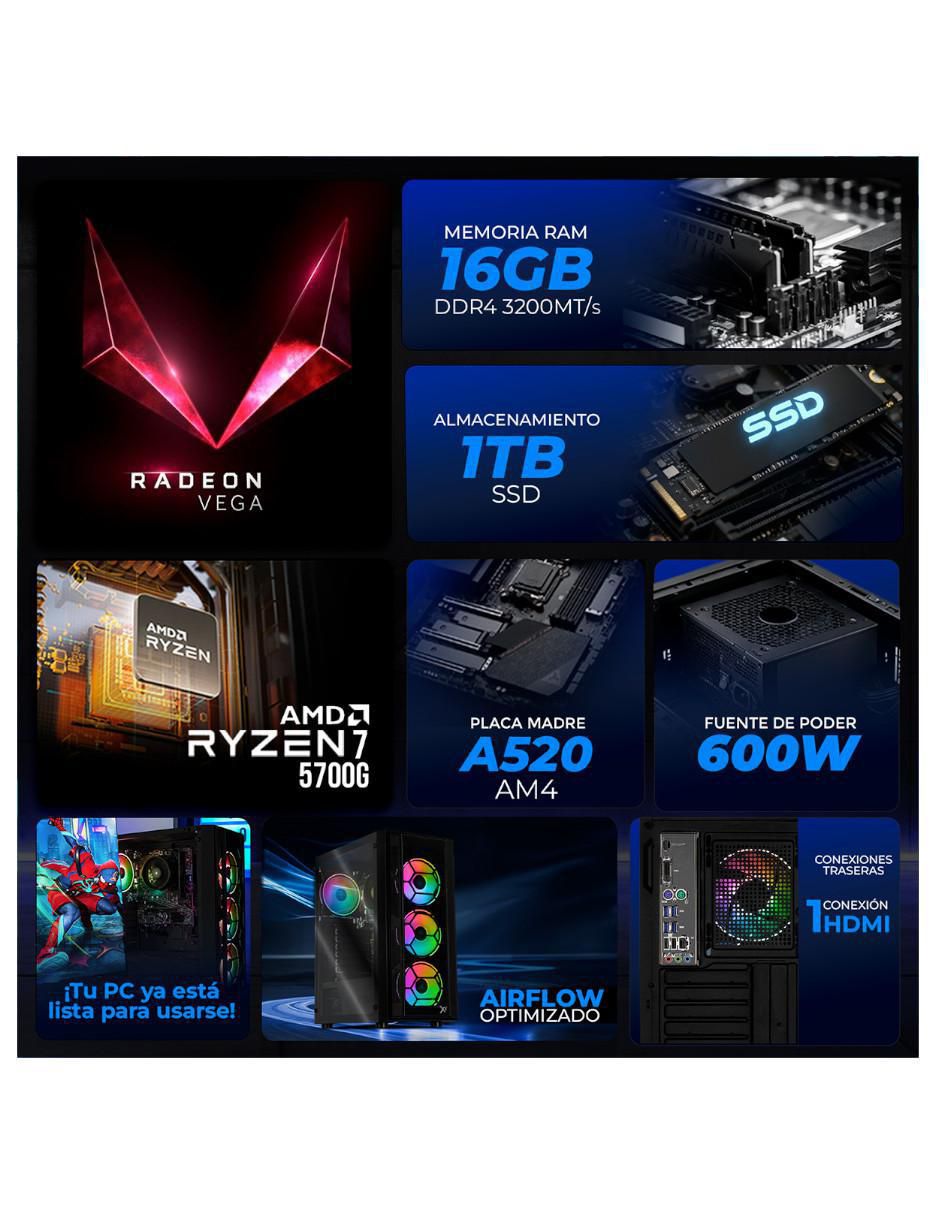 Computadora gamer XTPCR716GBRENOIRMCDB 23.8 pulgadas full hd amd ryzen 7 amd radeon graphics 16 gb ram 1 tb ssd 5