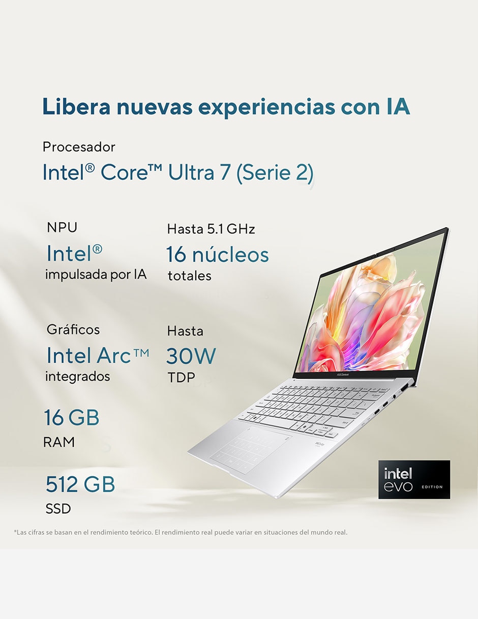 Laptop touch Zenbook 14 14 pulgadas WUXGA Intel Core Ultra 7 Intel Arc 16 GB RAM 512 GB SSD 4