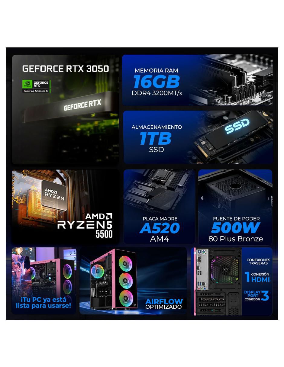 Computadora gamer XTPCR516GB3050DP AMD Ryzen 5 NVIDIA GeForce RTX 3050 16 GB RAM 1 TB SSD 5