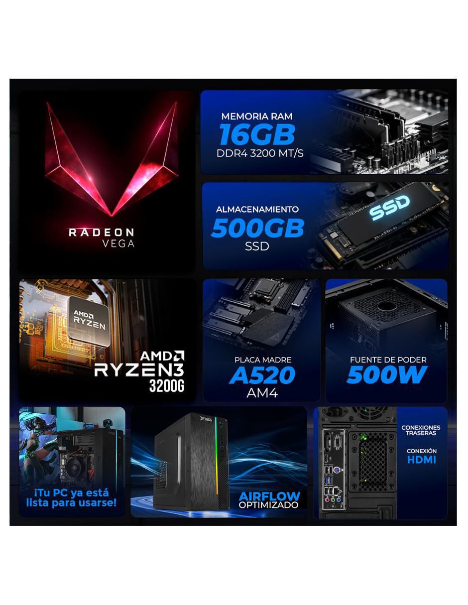 Computadora gamer XTPCR316GBVEGA8MUB 23.8 pulgadas Full HD AMD Ryzen 3 AMD Radeon Vega 8 16 GB RAM 500 GB SSD 5