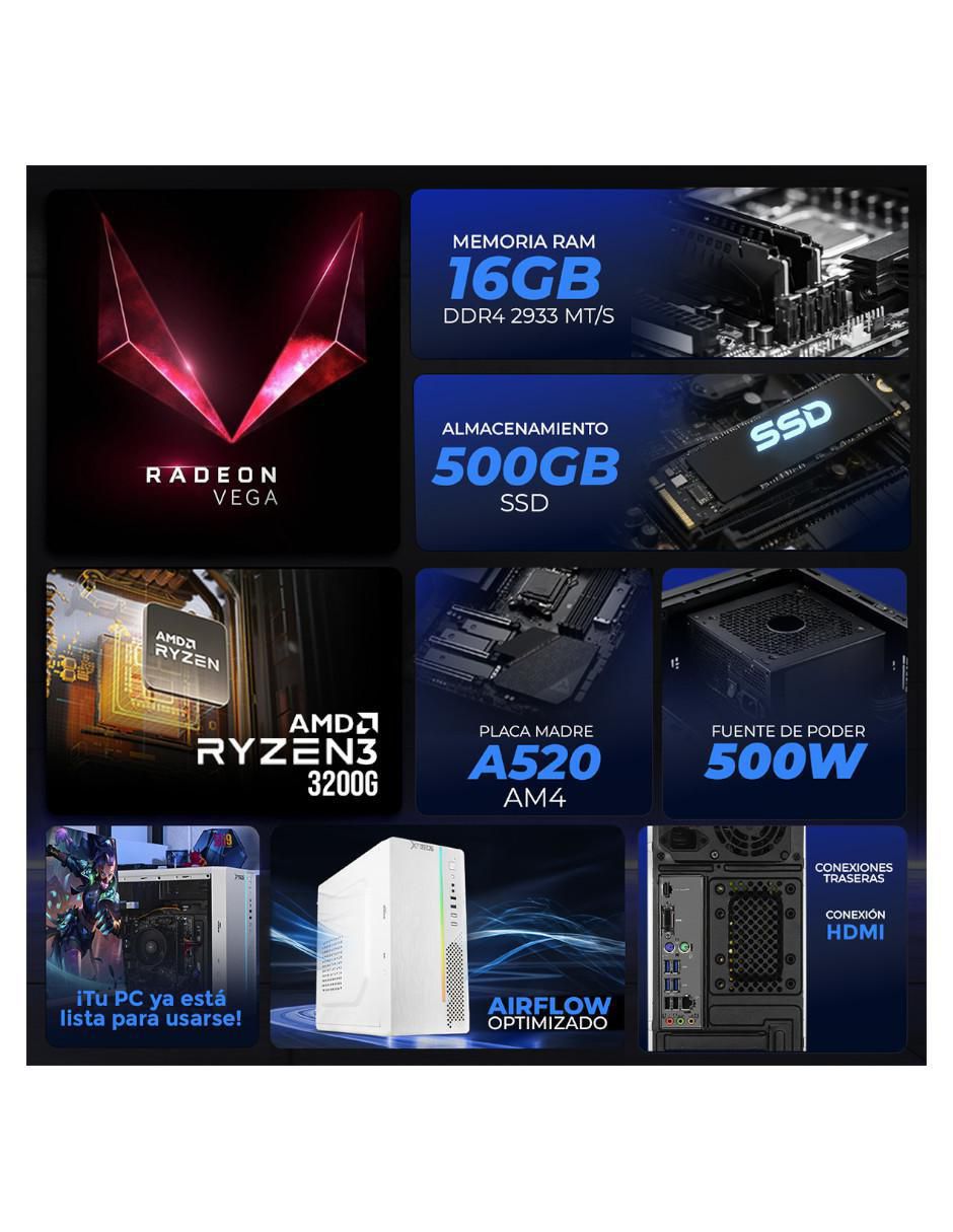 Computadora gamer XTPCR316GBVEGA8MUW 23.8 pulgadas Full HD AMD Ryzen 3 AMD Radeon Vega 8 16 GB RAM 500 GB SSD 5