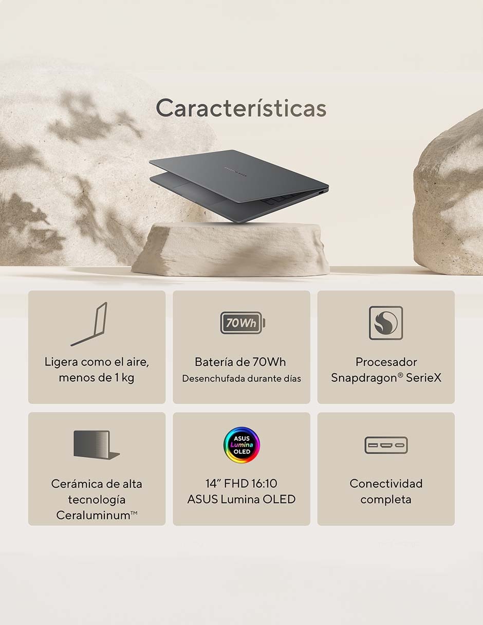 Laptop Zenbook A14 14 pulgadas WUXGA Snapdragon X Qualcomm Adreno 16 GB RAM 512 GB SSD 13