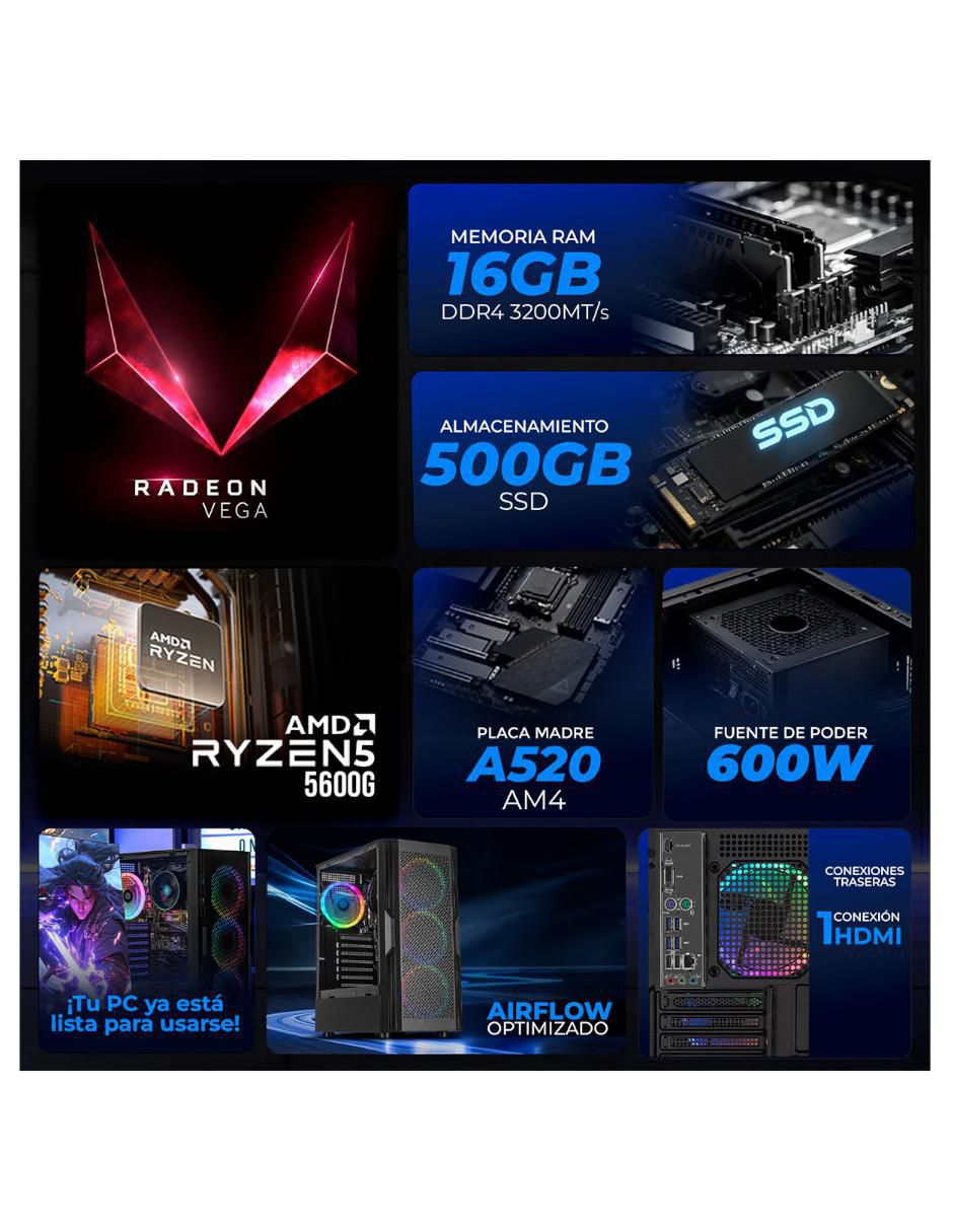 Computadora gamer XTPCR516GBVEGA7MDB 27 pulgadas full hd amd ryzen 5 amd radeon vega 7 16 gb ram 500 gb ssd 5
