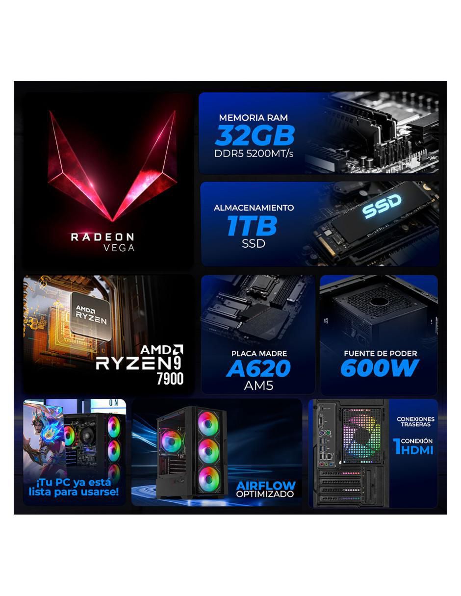 Computadora gamer XTPCR932GB5780MMDB27 pulgadas Full HD AMD Ryzen 9 AMD Radeon Graphics 32 GB RAM 1 TB SSD 5