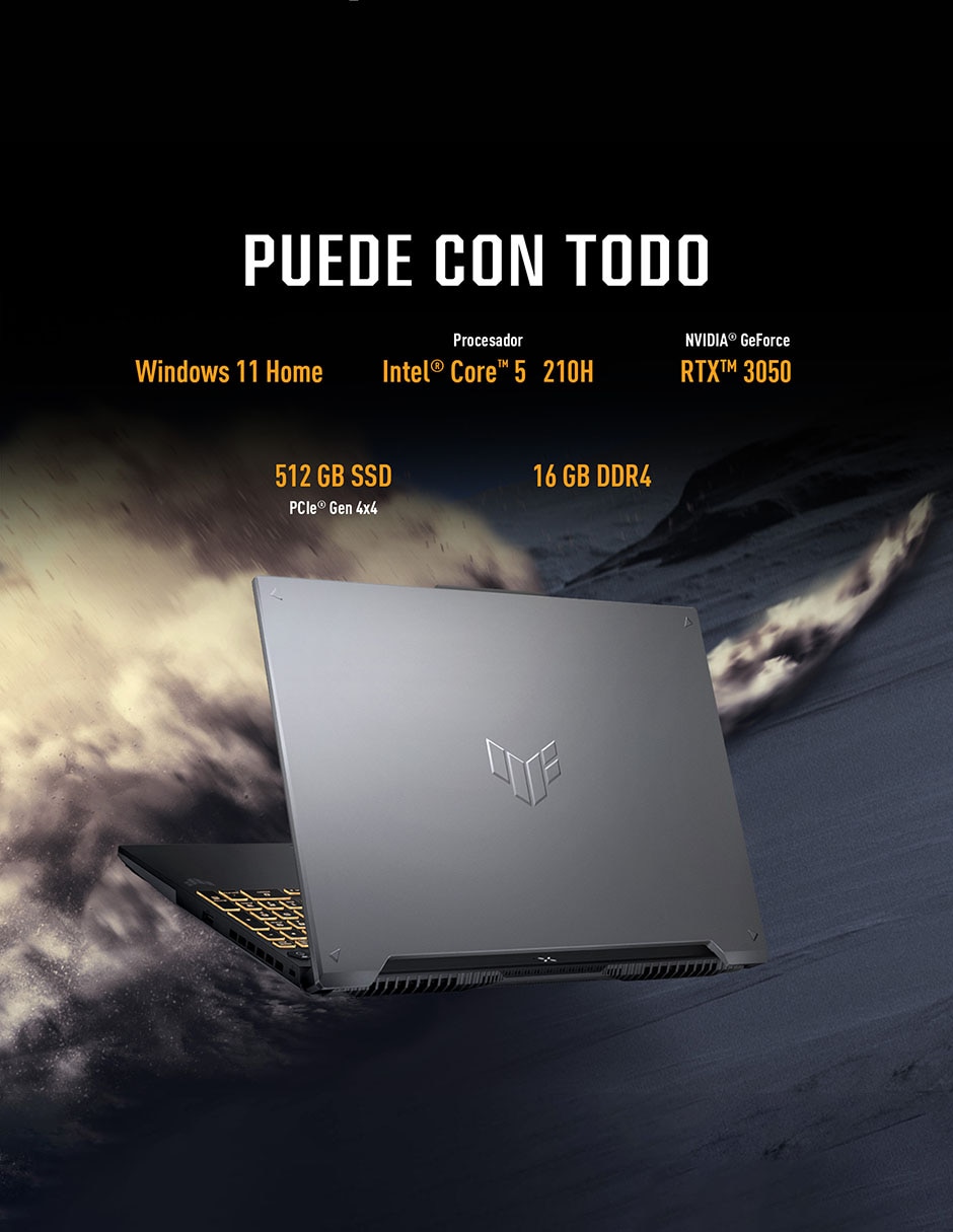 Laptop gamer Tuf Gaming F16 16 pulgadas FULL HD+ Intel Core 5 210H Nvidia Geforce RTX 3050 16 GB RAM 512 GB SSD 11