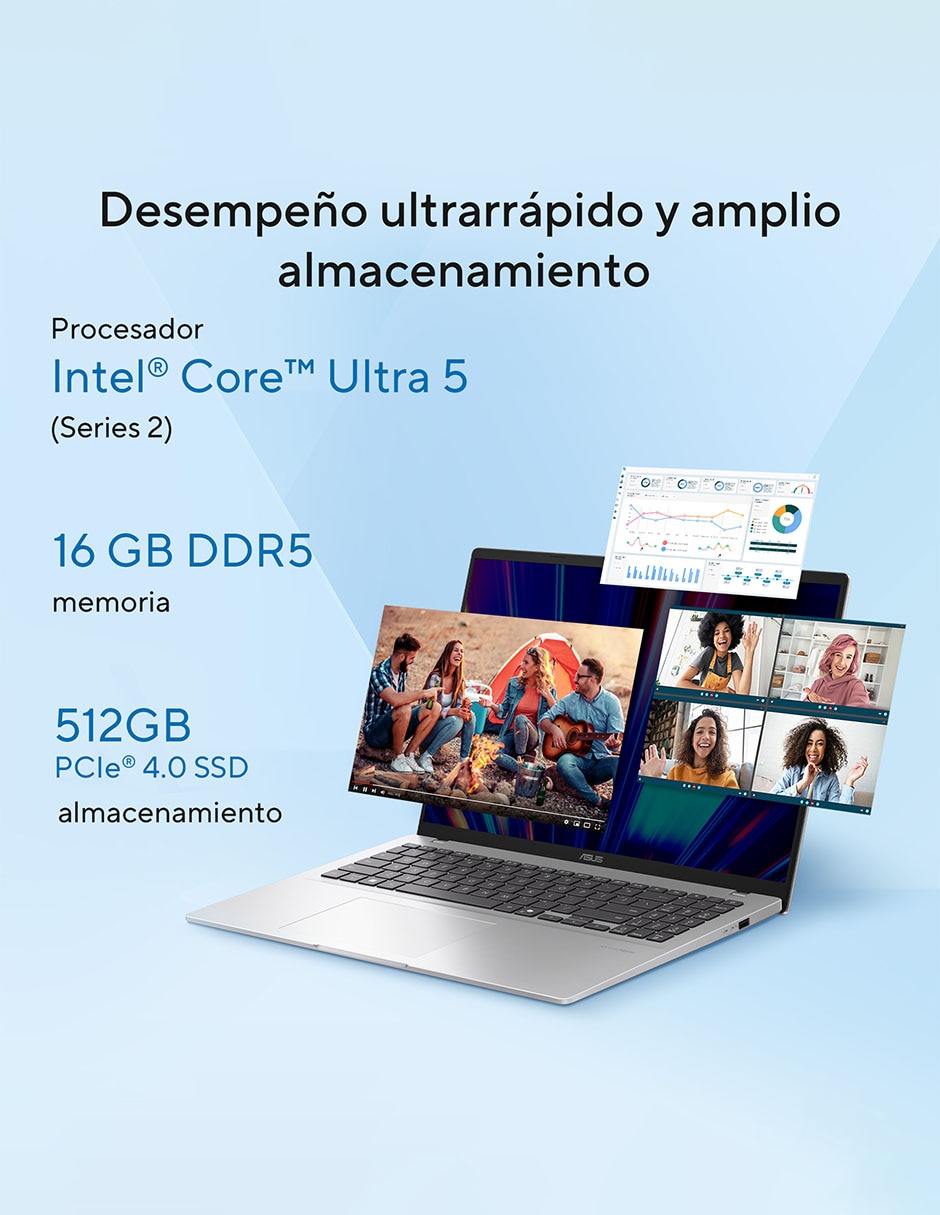 Laptop Vivobook 16 16 pulgadas WUXGA Intel Core Ultra 5 225 Integradas 16 GB RAM 512 GB SSD 2
