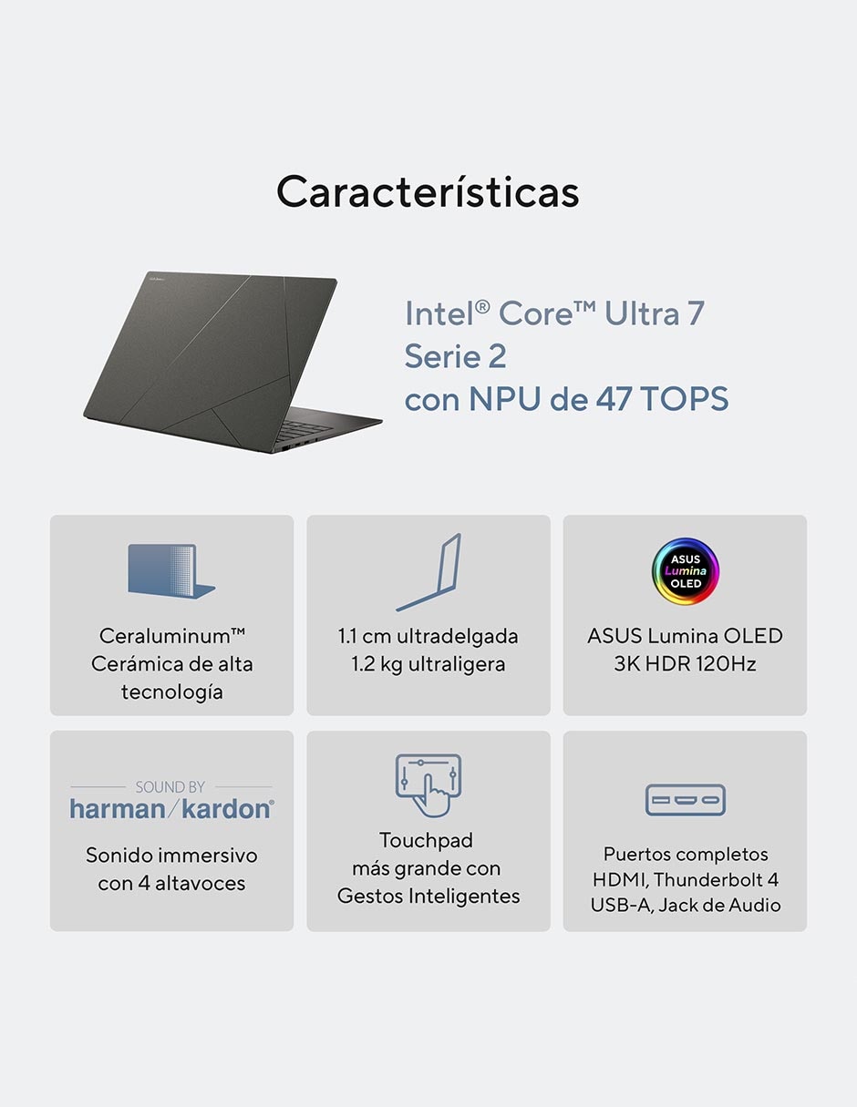 Laptop thin & light touch Zenbook S 14 14 pulgadas 3K Intel Core Ultra 7 258V Intel Arc 32 GB RAM 1 TB SSD 3