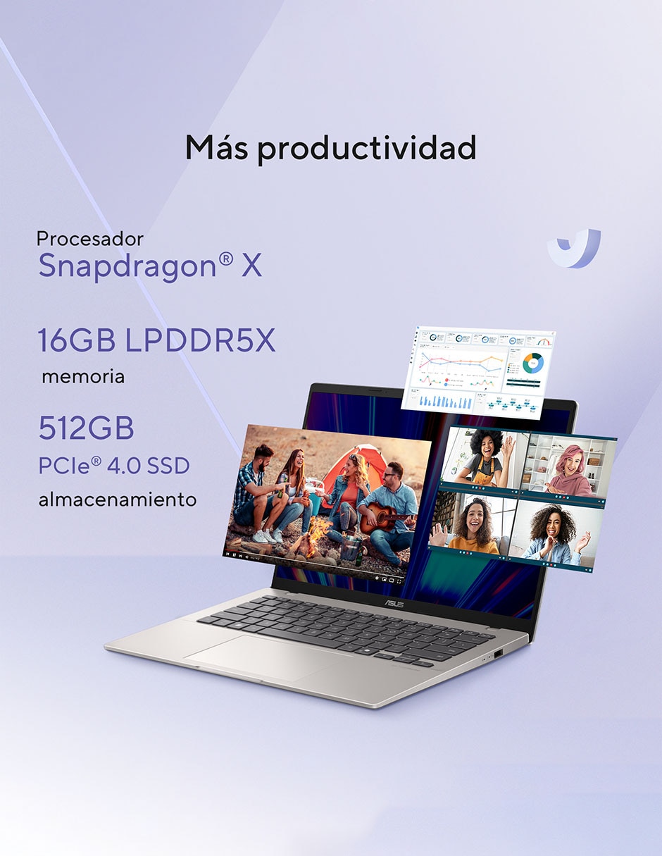 Laptop X1407QA-LY045W 14 pulgadas WUXGA Snapdragon X Qualcomm Adreno 16 GB RAM 512 GB SSD 2