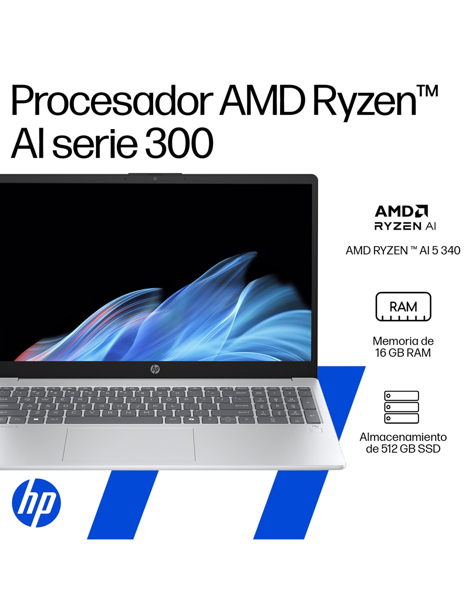 Laptop Omnibook 3 15.6 pulgadas Full HD AMD Ryzen AI 5 340 AMD Radeon 16 GB RAM 512 GB SSD 6