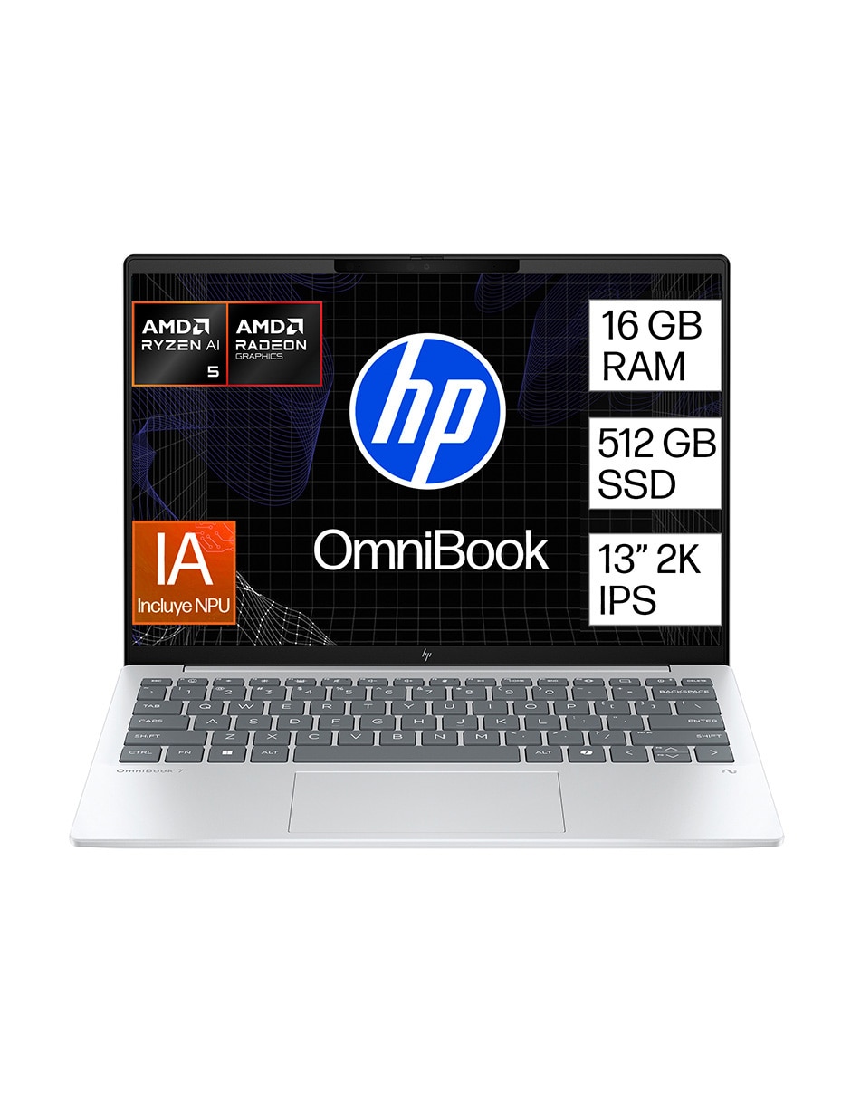 Laptop OmniBook 7 Aero13-bg1051la 13 pulgadas 2K AMD Ryzen AI 5 340 AMD Radeon 16 GB RAM 512 GB SSD