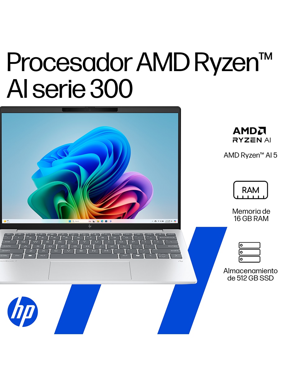 Laptop OmniBook 7 Aero13-bg1051la 13 pulgadas 2K AMD Ryzen AI 5 340 AMD Radeon 16 GB RAM 512 GB SSD 13