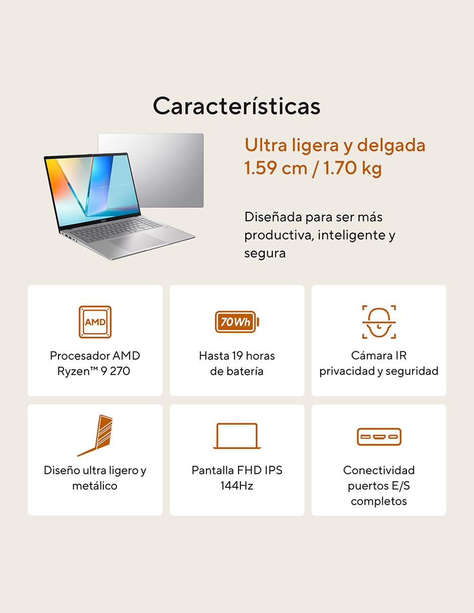 Laptop Thin & Light Vivobook S 16 pulgadas wuxga AMD Ryzen 9 integradas 16 GB RAM 512 GB SSD 12