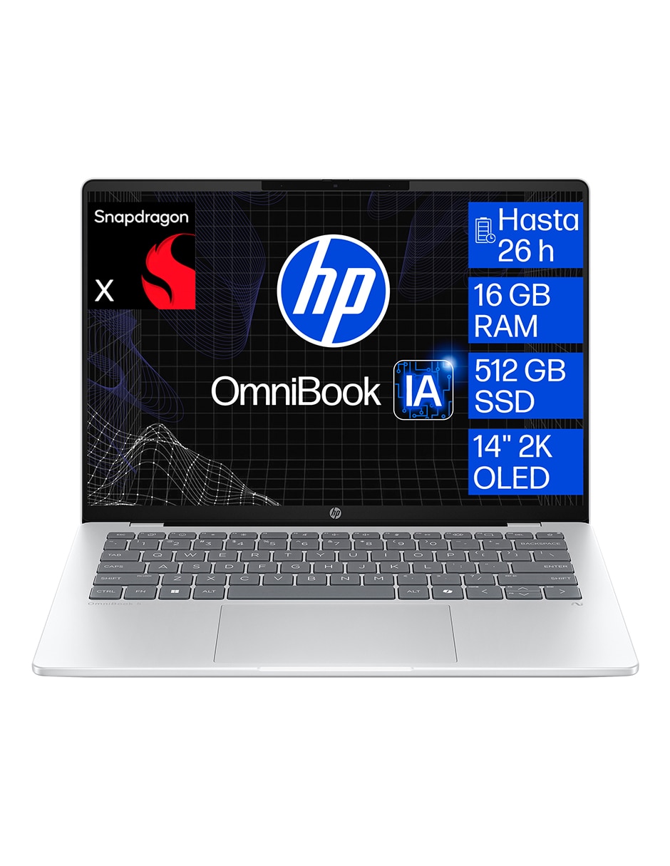 Laptop Omnibook 5 14-HE0000LA 14 pulgadas 2K Snapdragon X Qualcomm Adreno 16 GB RAM 512 GB SSD 2