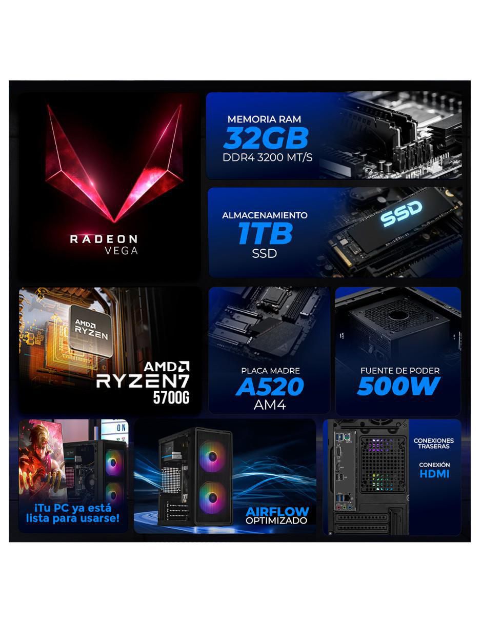 Computadora gamer XTACR732GBVEGA7MDPMB 23.8 pulgadas Full HD AMD Ryzen 7 AMD Radeon Graphics 32 GB RAM 1 TB SSD 5