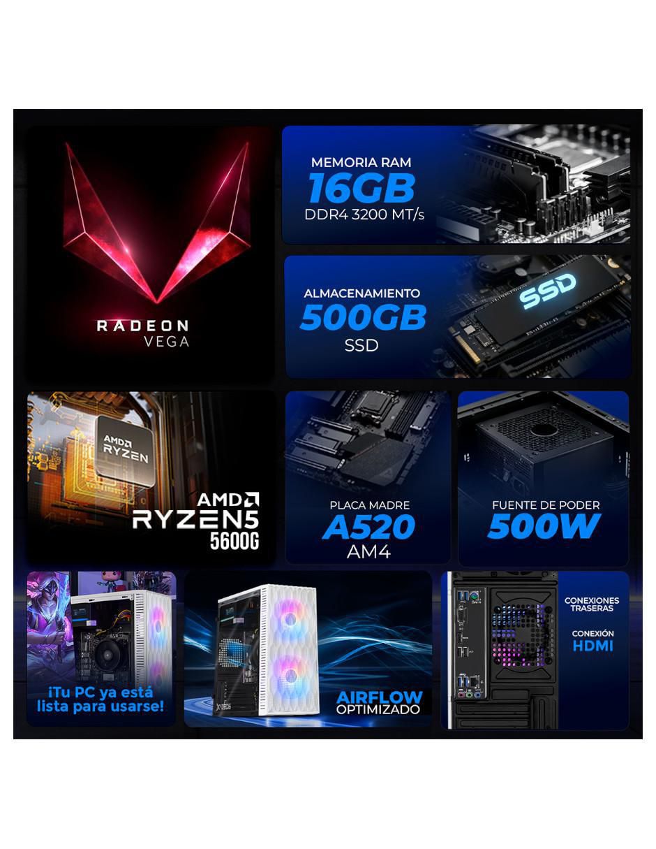 Computadora gamer XTACR516GBVEGA7MFW 23.8 pulgadas Full HD AMD Ryzen 5 AMD Radeon Graphics 16 GB RAM 500 GB SSD 5