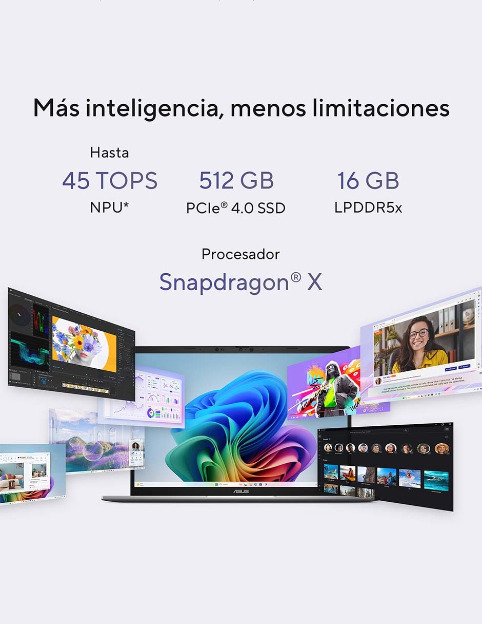Laptop thin & light Vivobook S14 14 pulgadas WQXGA Snapdragon X Qualcomm Adreno 16 GB RAM 512 GB SSD 1