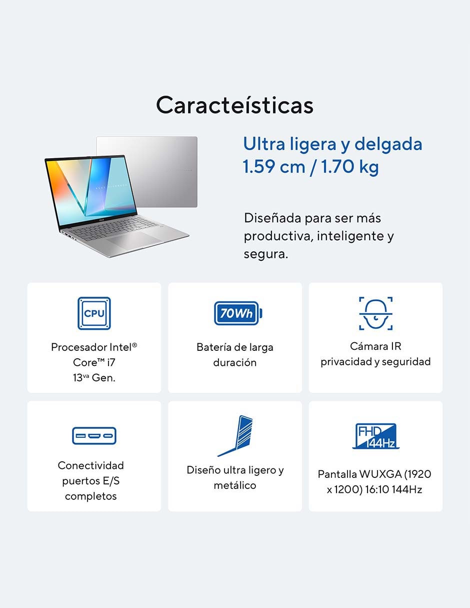 Laptop thin & light Vivobook S14 14 pulgadas WQXGA Snapdragon X Qualcomm Adreno 16 GB RAM 512 GB SSD 14