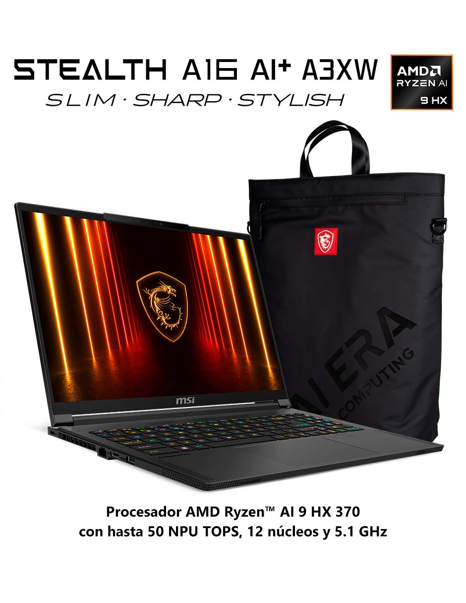 Laptop gamer Stealth A16 AI+ A3XWFG-020MX 16 pulgadas QHD+ AMD Ryzen AI 9 HX 370 NVIDIA GeForce RTX 5060 32 GB RAM 1 TB SSD 8