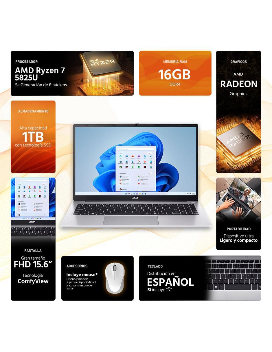 Laptop Aspire Lite 15 15.6 pulgadas Full HD AMD Ryzen 7 AMD Radeon 16 GB Ram 1 TB SSD 4