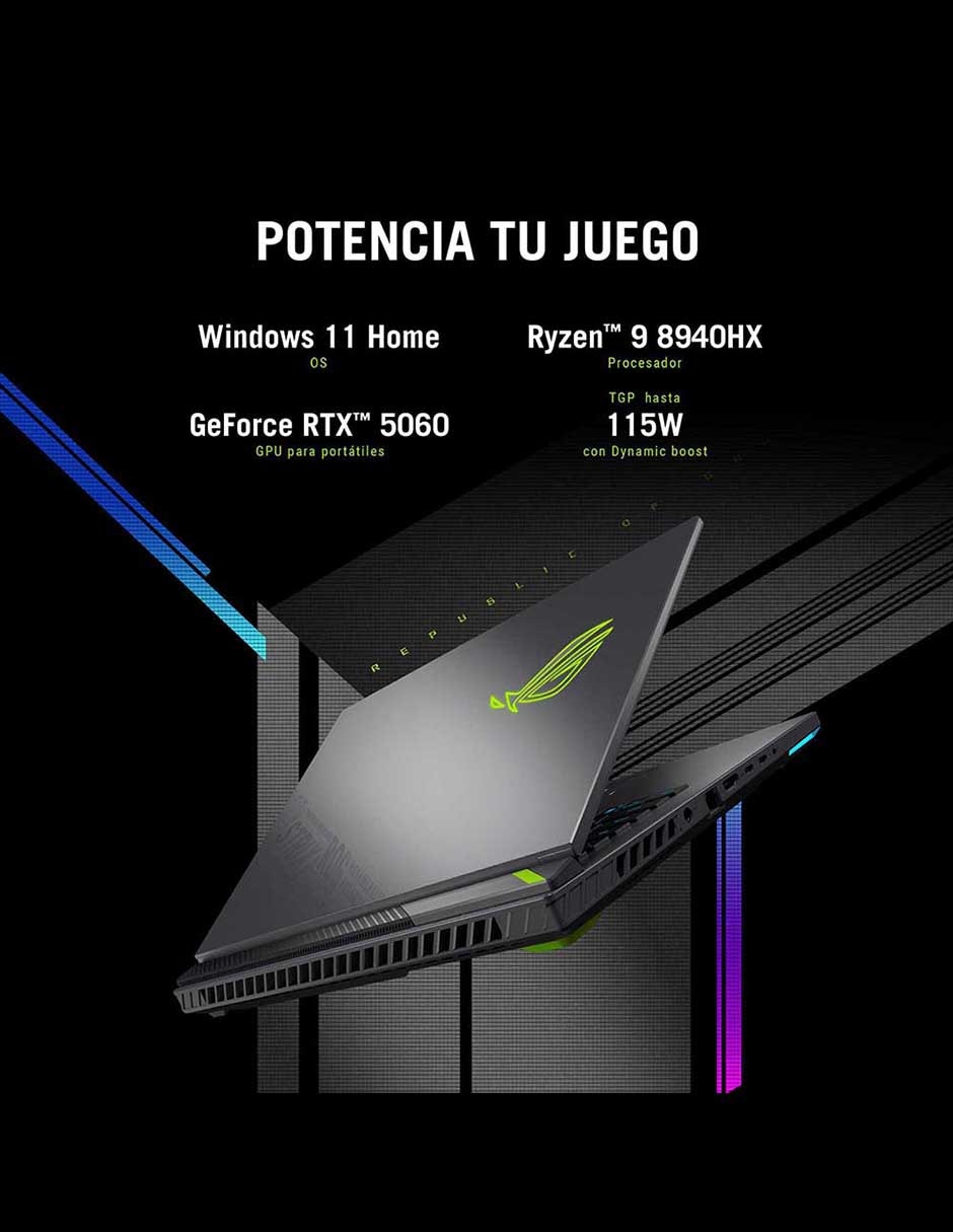 Laptop gamer ROG Strix G16 16 pulgadas WUXGA AMD Ryzen 9 NVIDIA GeForce RTX 5050 16 GB RAM 1 TB SSD 3