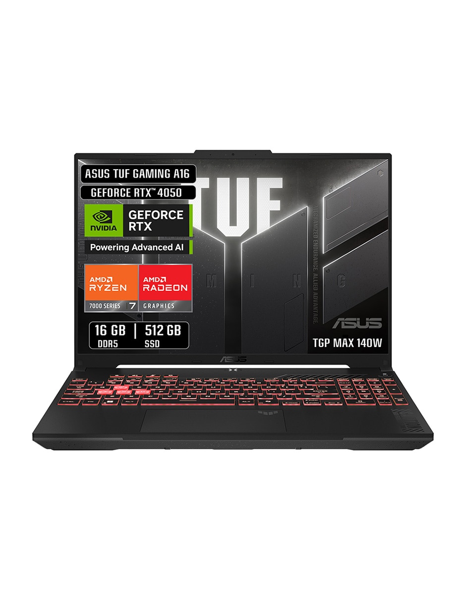 Laptop gamer TUF gaming a16 16 pulgadas wuxga amd ryzen 7 nvidia geforce rtx 4050 16 gb ram 512 gb ssd