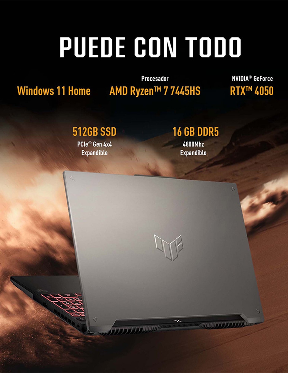 Laptop gamer TUF gaming a16 16 pulgadas wuxga amd ryzen 7 nvidia geforce rtx 4050 16 gb ram 512 gb ssd 8