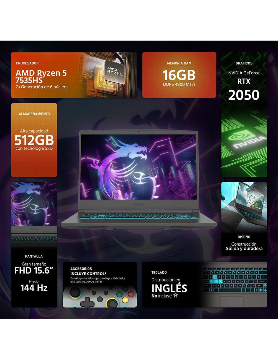 Laptop gamer Thin A15 15.6 pulgadas Full HD AMD Ryzen 5 NVIDIA GeForce RTX 2050 16 GB RAM 512 GB SSD 2