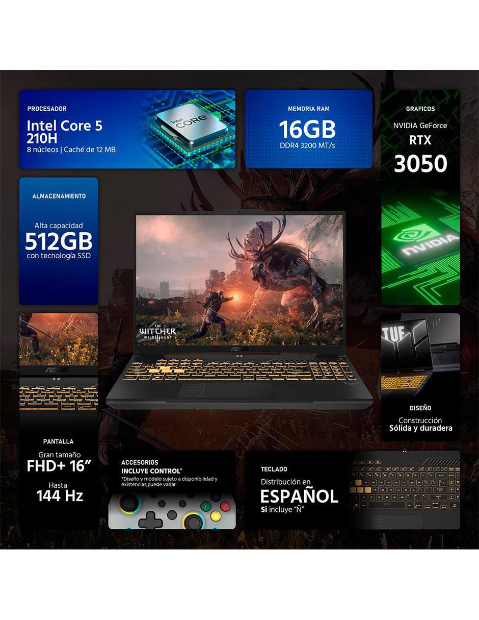 Laptop gamer TUF Gaming F16 16 pulgadas Full HD + Intel Core 5 210H NVIDIA Geforce RTX 3050 16 GB RAM 512 GB SSD 3