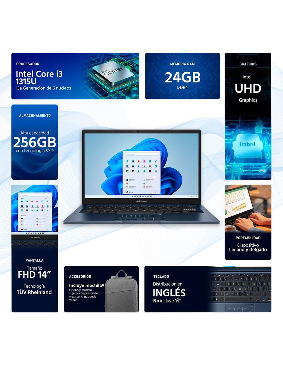Laptop Vivobook 14 14 pulgadas full hd intel core i3 intel uhd graphics 24 gb ram 256 gb ssd 2