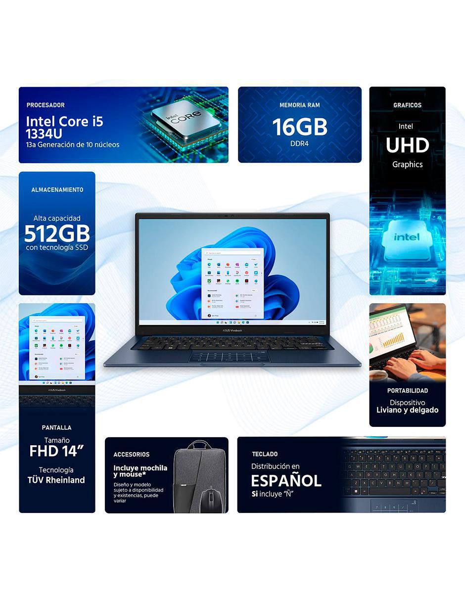 Laptop Vivobook 14 pulgadas Full HD Intel Core i5 Intel UHD Graphics 16 GB RAM 512 GB SDD 2